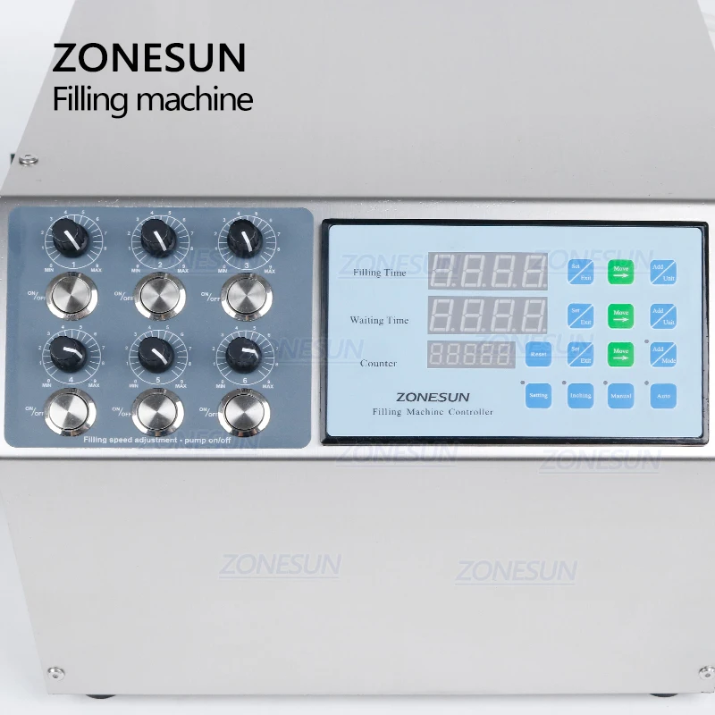 ZONESUN ZS-DPYT6P полуавтоматический мембранный насос с 6 головками, машина для розлива жидкости для духов, воды, сока, эфирного масла