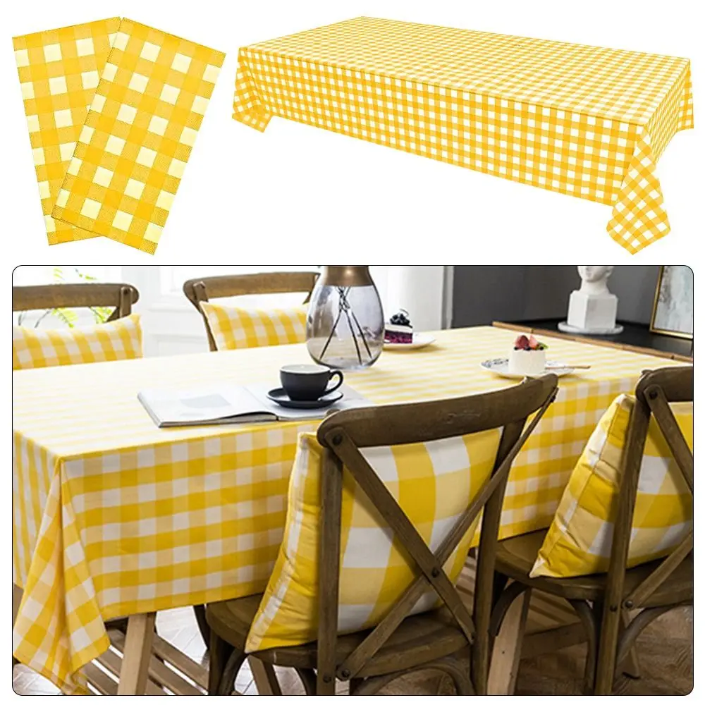 2 Pack Yellow and White Gingham Tablecloth 54 X 108 Inches Plastics Desktop Decoration Rectangle Waterproof & Wrinkle