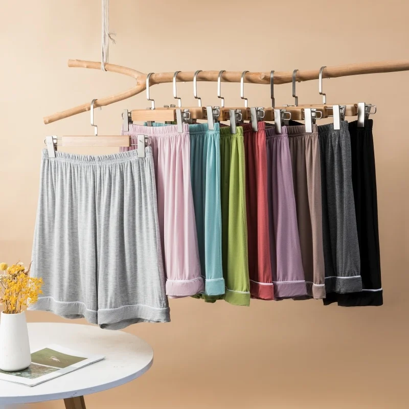 الصيف Spwear المرأة فضفاضة تناسب مشروط القطن الحرير orts المنزل الترفيه رقيقة خمسة أرباع السراويل بنطال ذو قصة أرجل واسعة عالية الخصر