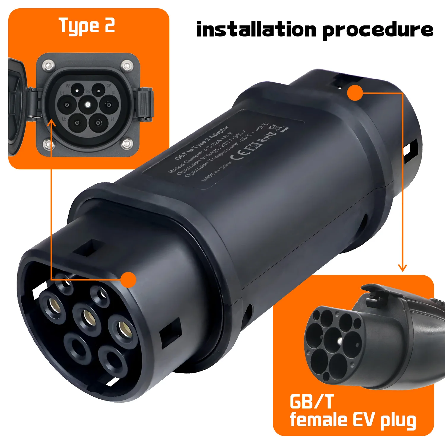 GOODCELL EV充電ステーションアダプター GBT - タイプ2 IEC 62196-2変換コンバーター EVSE 1/3相コネクター 16/32A タイプ2車用