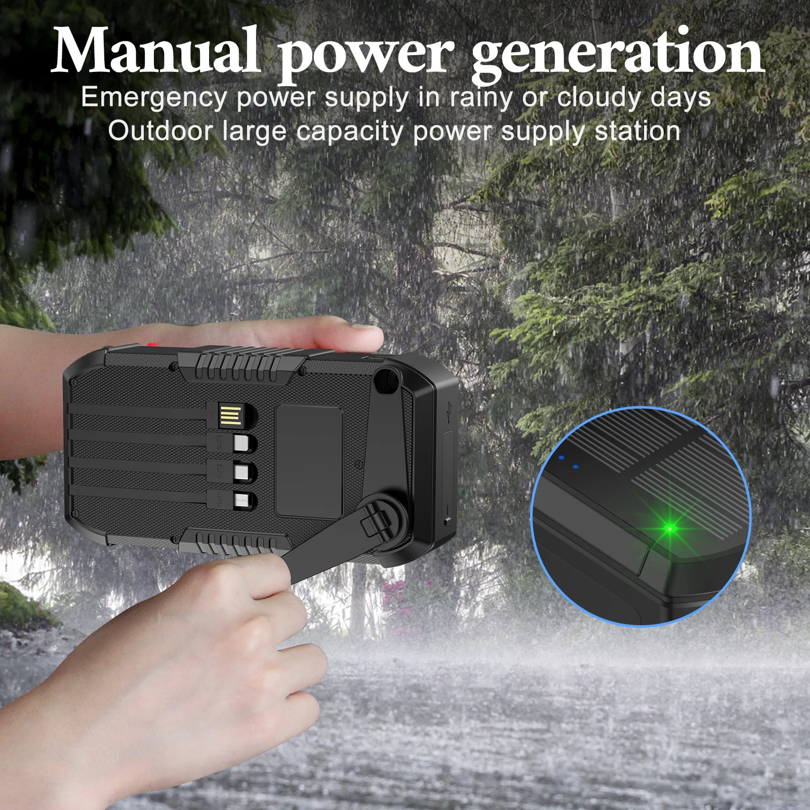 63800mAh Solar Mobile Power Supply with Large Capacity Hand Cranked Solar Power Bank Outdoor Emergency Charger Battery Light LED