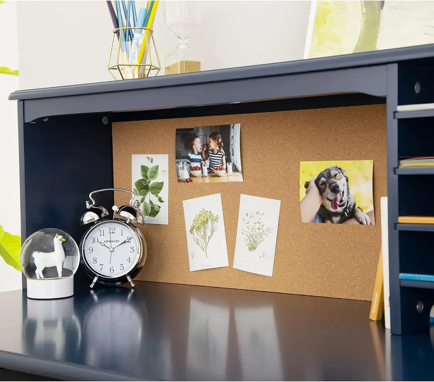 

Hot-sellingKids Media Desk and Chair Set - Navy: Student's Workstation with Storage, Wooden Writing Table with Hutch and Shelves