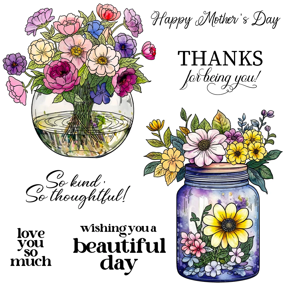 

Mangocraft Flowers In Bottle Cutting Dies Clear Stamp Mother's Day DIY Scrapbooking Metal Dies Silicone Stamps For Cards Albums