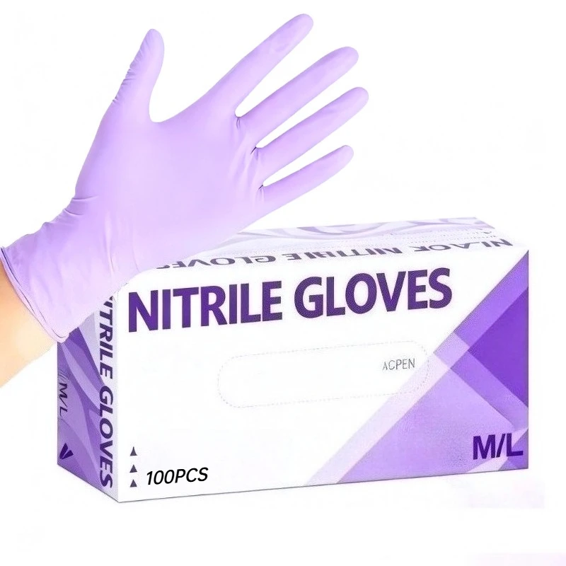 30/60/100 Stück hellviolette Nitrilhandschuhe, Einweg-Reinigungshandschuhe aus Nitril, für den Haushalt, Küche, wasserdicht, Friseurwerkzeuge