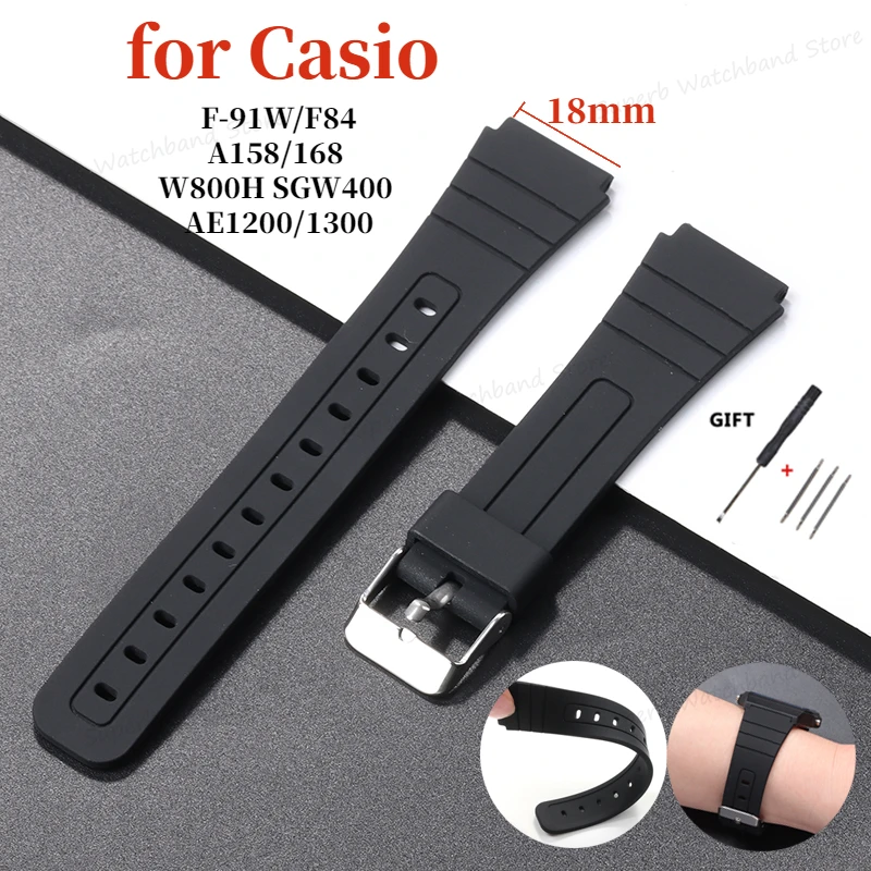 Silicone Watch Band Soft Rubber Bracelet for Casio F91W F105/108/A158/168 SGW400 AE1200/1300 Sport Wristband Watch Accessories