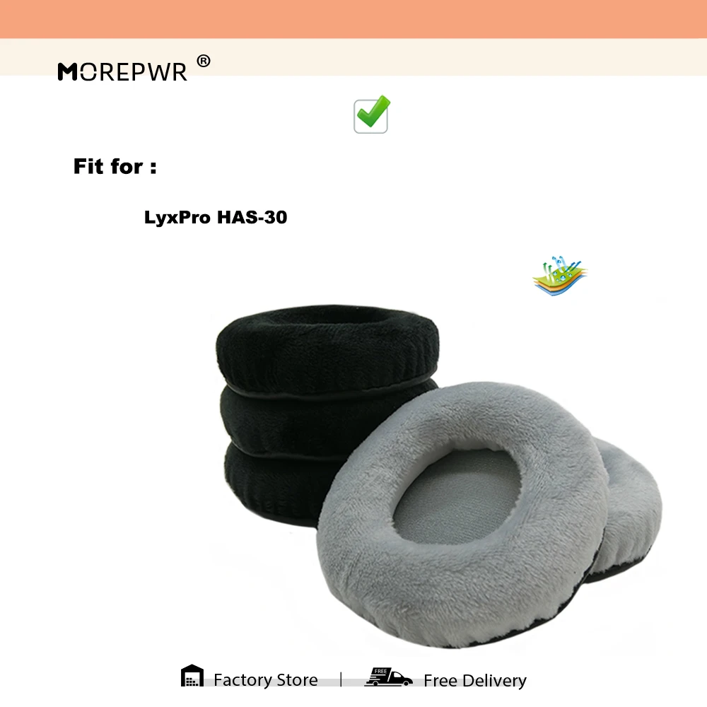 Morepwr, nueva actualización, almohadillas de repuesto para auriculares LyxPro HAS-30, piezas de auriculares, cojín de cuero, funda de orejera de terciopelo
