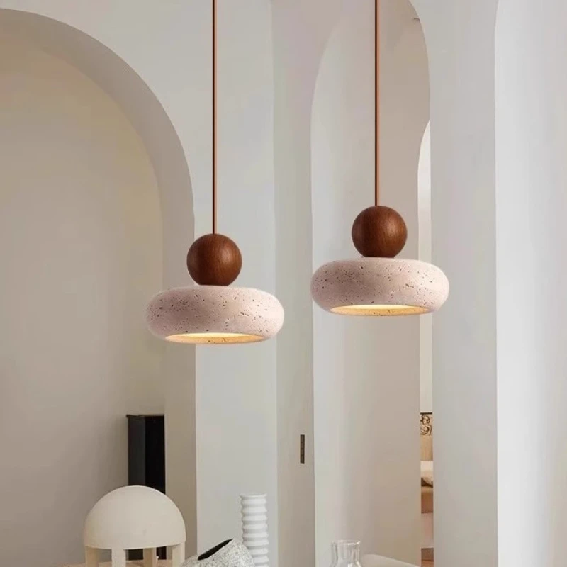 SJ Cave Stone LED Pendant Lights Fixtures Yellow Travertine Restaurant Bedroom Living Room Modern Hanging Lamp Chandelier view 2