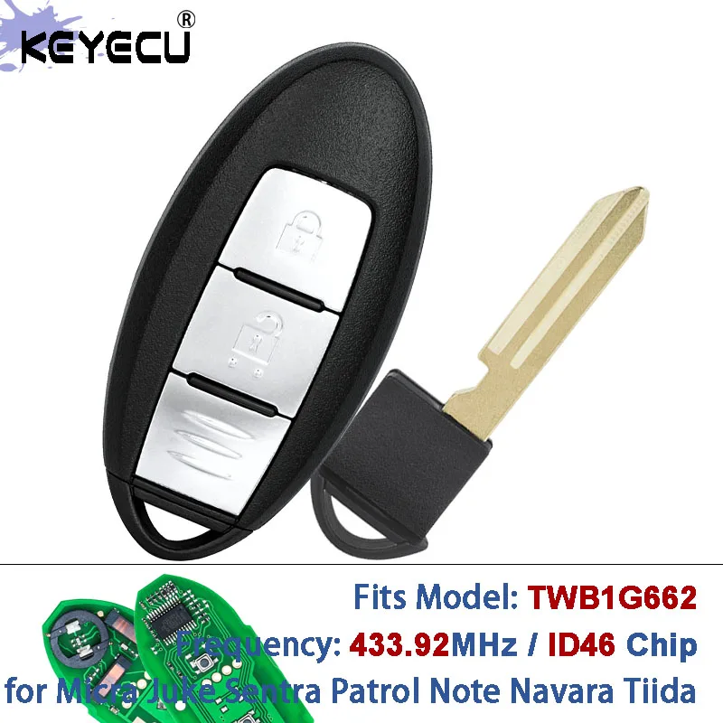 KEYECU TWB1G662 CWTWB1U825 433.92MHz ID46 Chip Smart Remote Key Fob for Nissan Micra Juke Sentra Patrol Note Navara Tiida