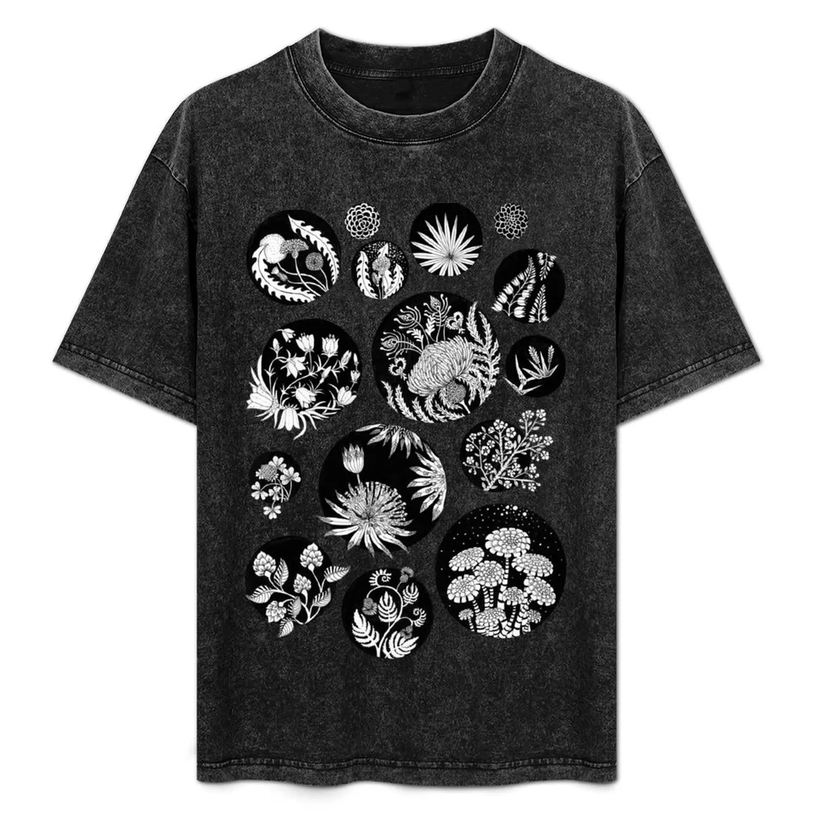 

Flowers pattern ink art Black and White T-Shirt boys animal print anime stuff graphic t shirts tees plus size men clothing