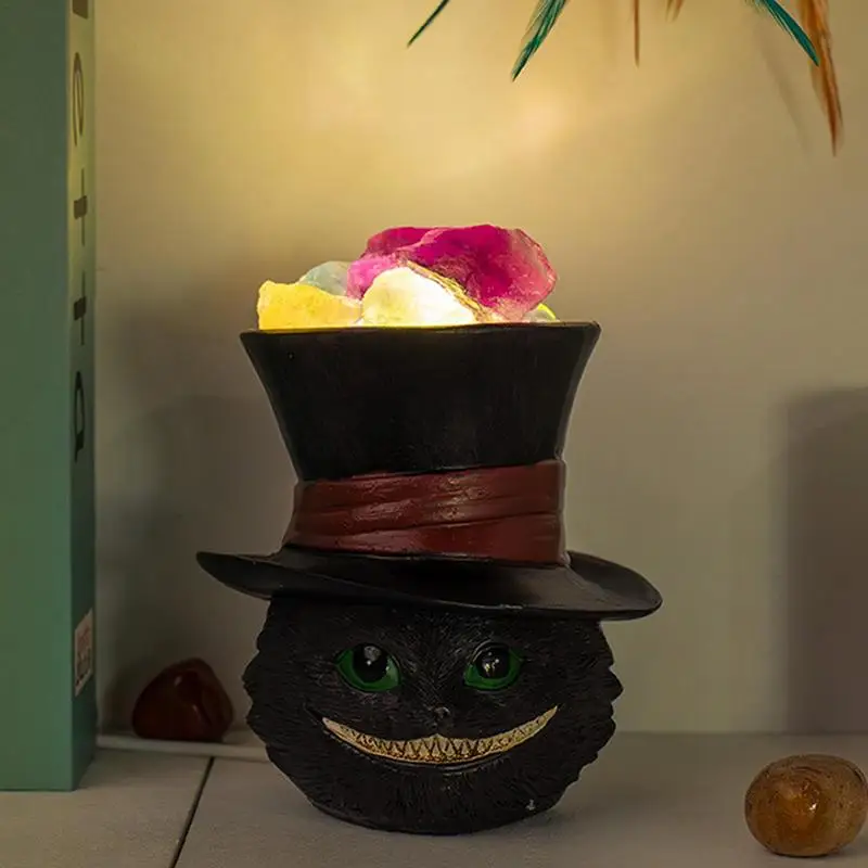 

Портативный ночник на Хэллоуин, флюоритный камень, Черный кот, ночная подсветка, наружный двор, садовые вечеринки, домашние украшения