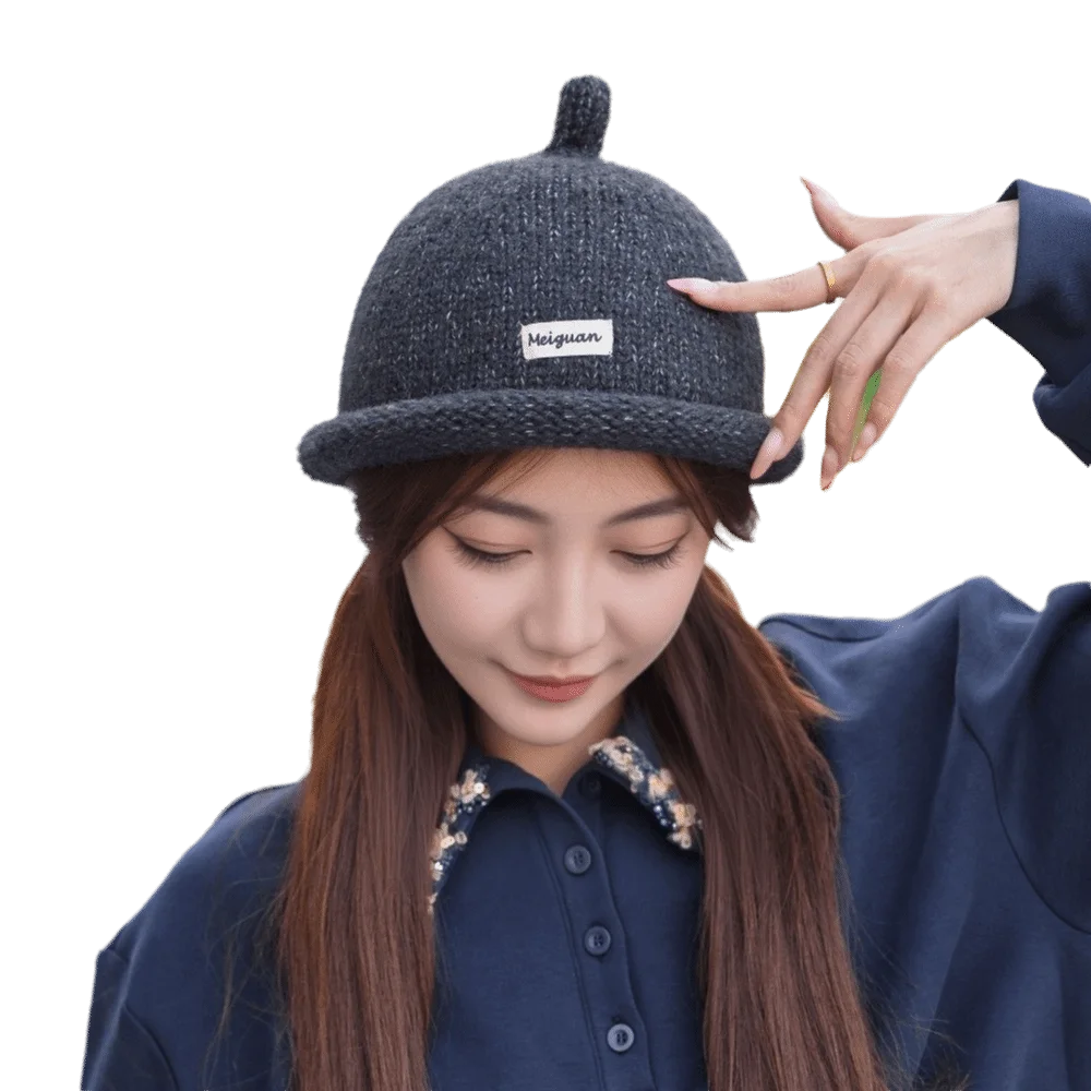Fashion Solid Color Knitted Beanies Cap Keep Warm Multifunction Painter Hat Hip Hop Rolled Edge Pacifier Cap Women