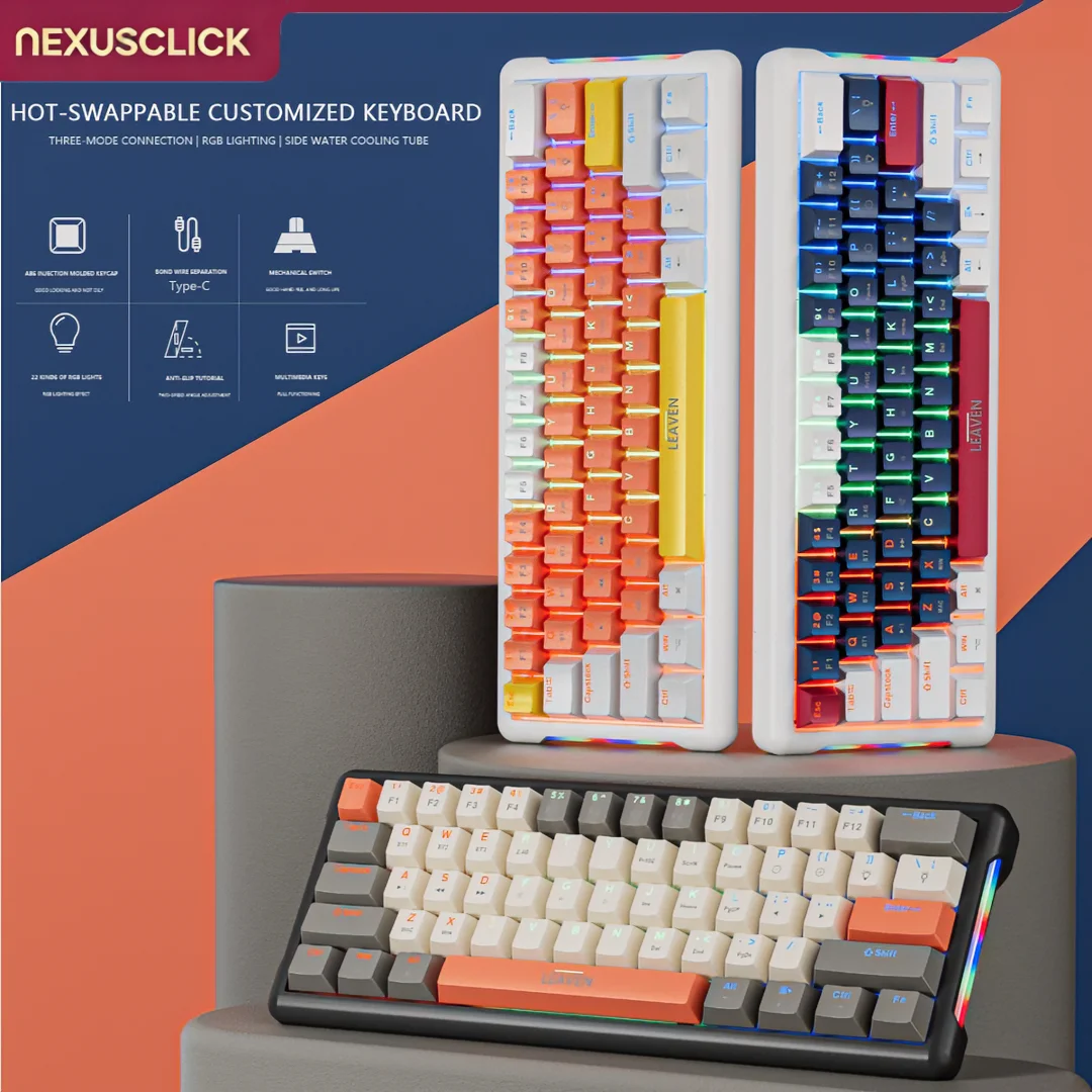 NexusClick RGB Backlit Stylish Esports Mechanical Keyboard,61 Keys Red Switch Hot Swappable,60% Mini Gaming Keycaps for Computer