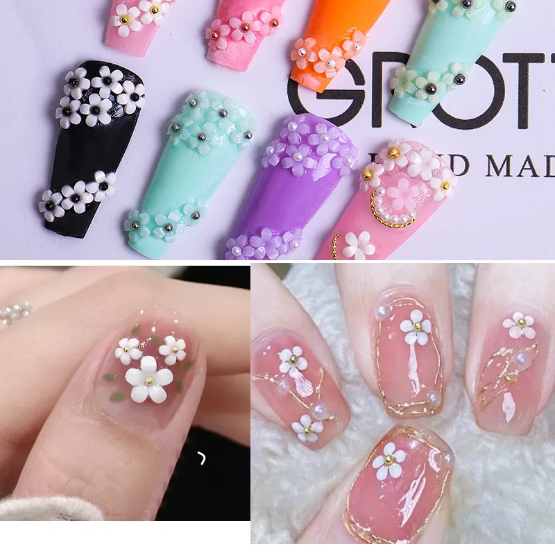 Acrílico Flor Nail Art Decorações, Tamanho Misto com Contas de Metal, Vermelho e Azul Gem Manicure Ferramentas, DIY Acessórios, Nail Designs Fornecimento