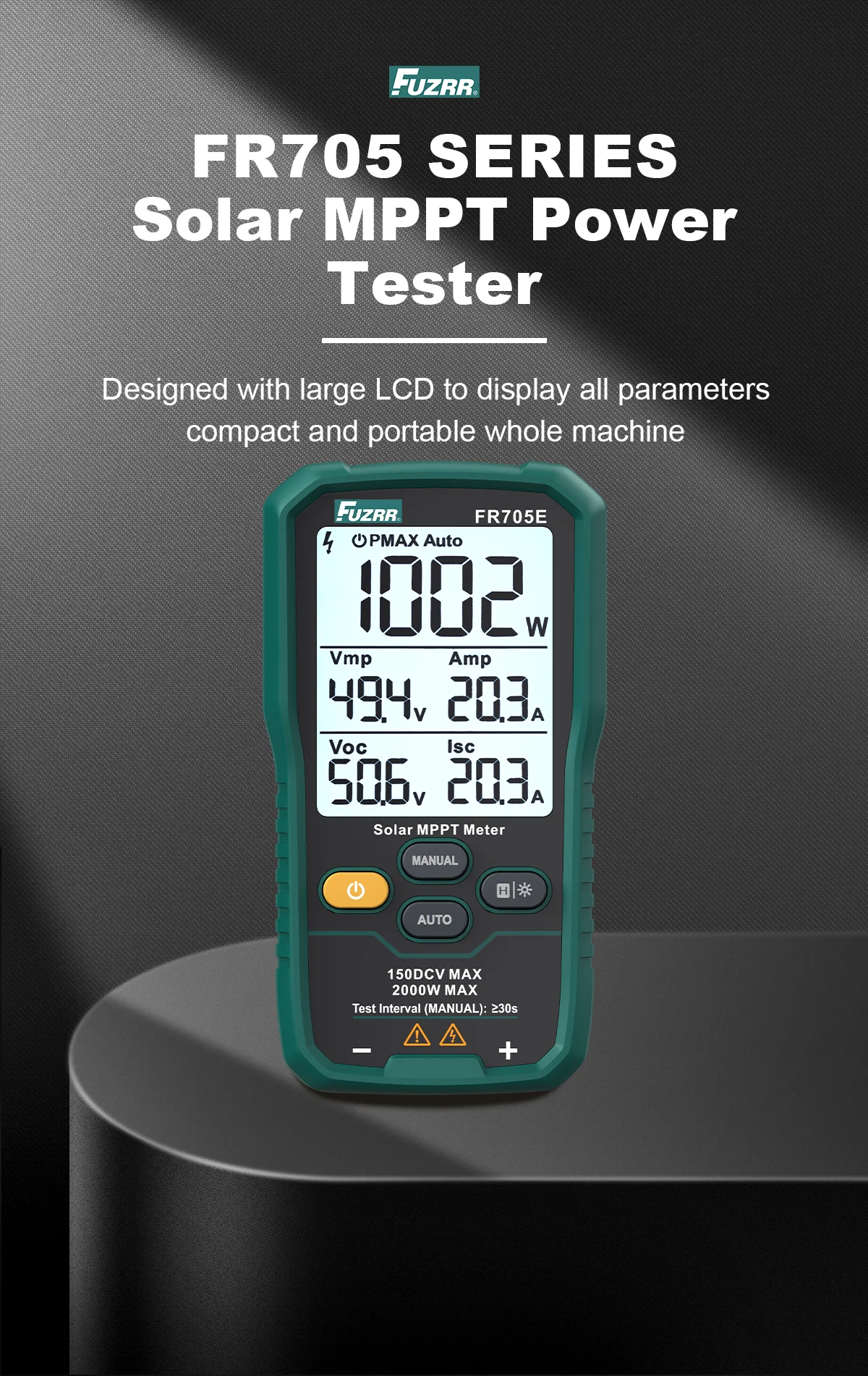 FR705E Solar MPPT Messgerät 2000W PV-Modul Maximale Leistungsanalyse 150V 45A Solarpanel-Tester Voc Isc Vmp Imp Photovoltaik-Tester – Detail 3