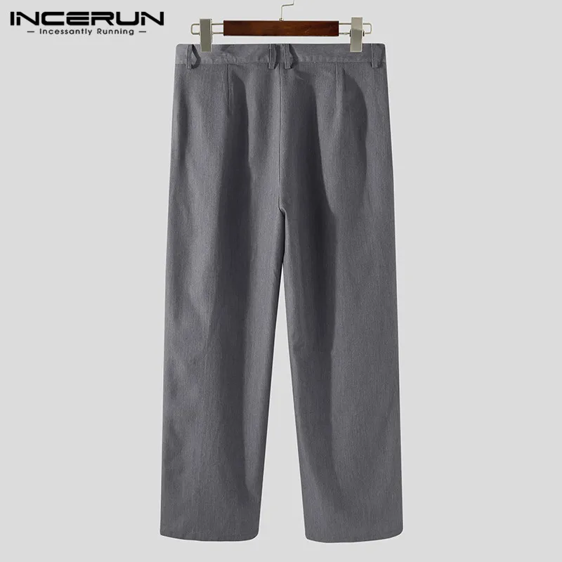 INCERUN 2024 Korean Style New Mens Trousers Casual All-match Wide Leg Long Pants Fashionable Street Solid Simple Pantalons S-5XL