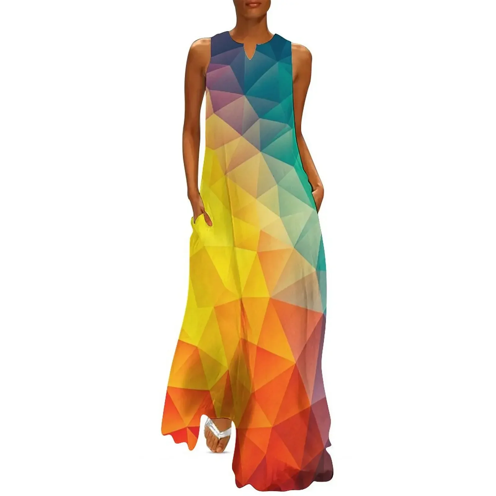 

Abstract Multi Color Cubizm Painting Long Dress Women long dress Dance dresses Casual dresses Dress