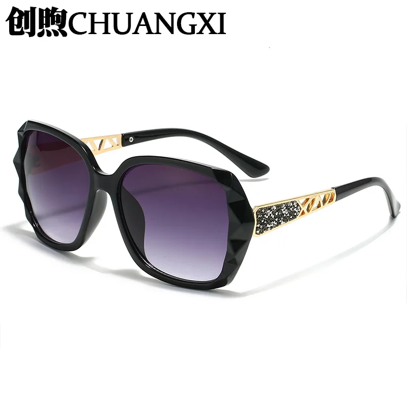 Sunglasses Women's High-end UV-resistant Polarized Sunglasses Trendy Diamond-encrusted Large Frame Outdoor Travel Driving Sungla