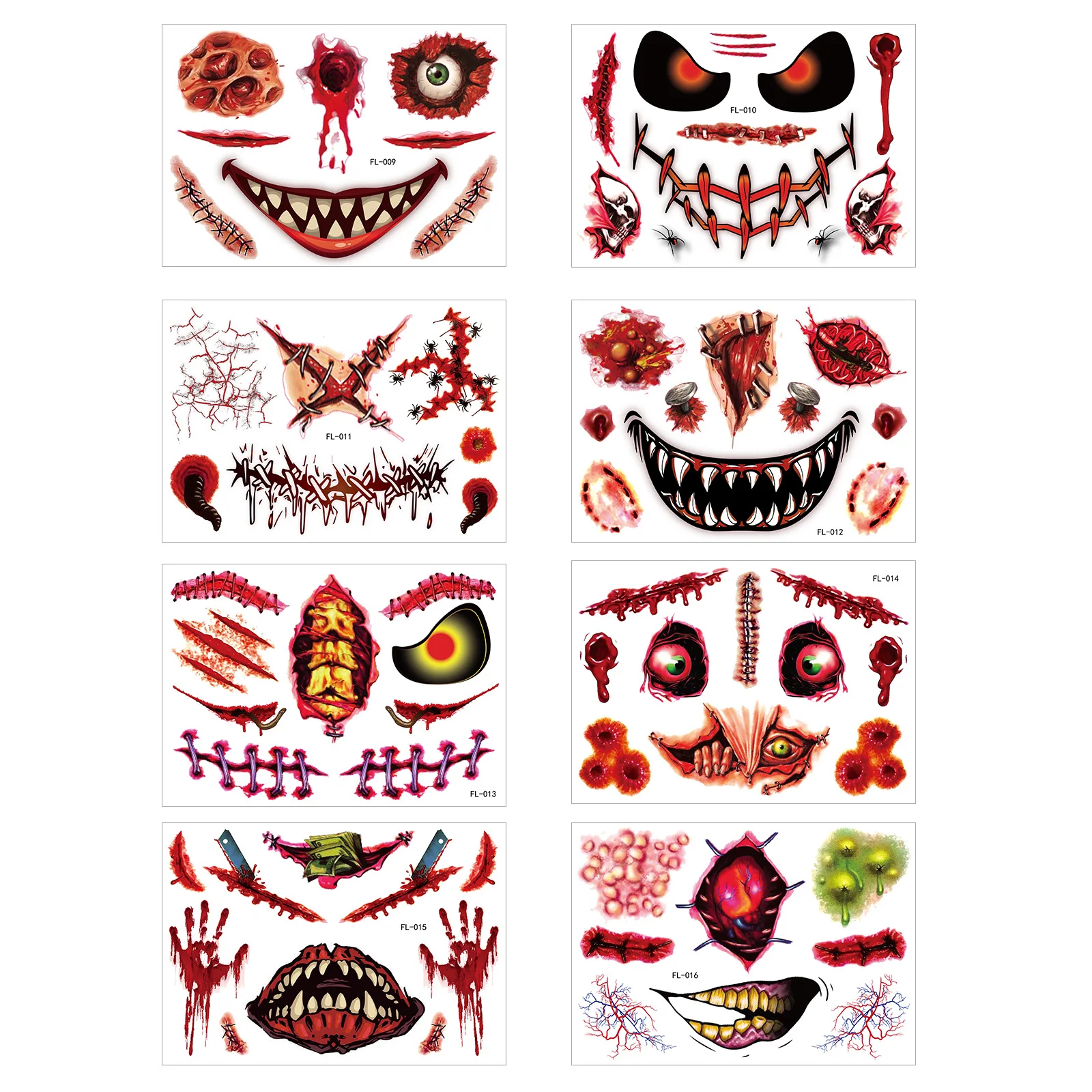 4-10pcs/set Halloween Bloody Wound Temporary Tattoo Stickers DIY Simulation Scar Cosplay Tattoo Halloween Theme Party Decoration