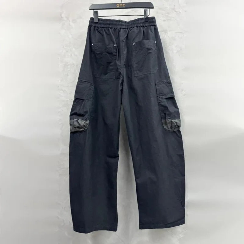 HKSH 2026 Spring Summer New Men Retro Washed Patchwork Pocket Cargo Pants Punk Dark Trend Fashion Versatile Loose Casual HK19685