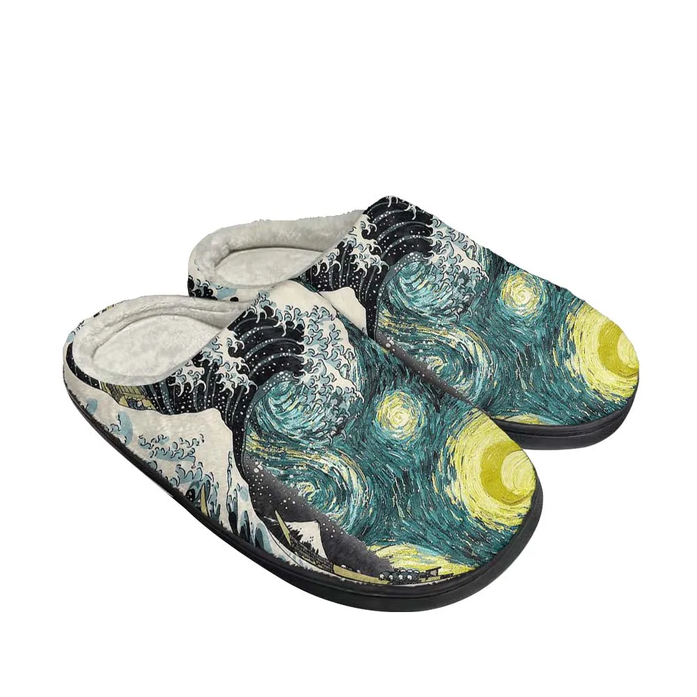 

Популярные Мультяшные тапочки Kanagawa на заказ с большими волнами, мужские и женские сандалии, плюшевая Повседневная Теплая обувь, термоудобные Тапочки