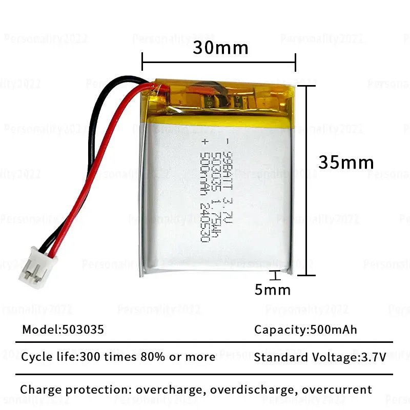 3.7V Lipo 500mAh Lithium Battery 503035 053035 Li Polymer Batteries for DVD Navigation GPS Smart Band MP3 MP4 Audio Speaker