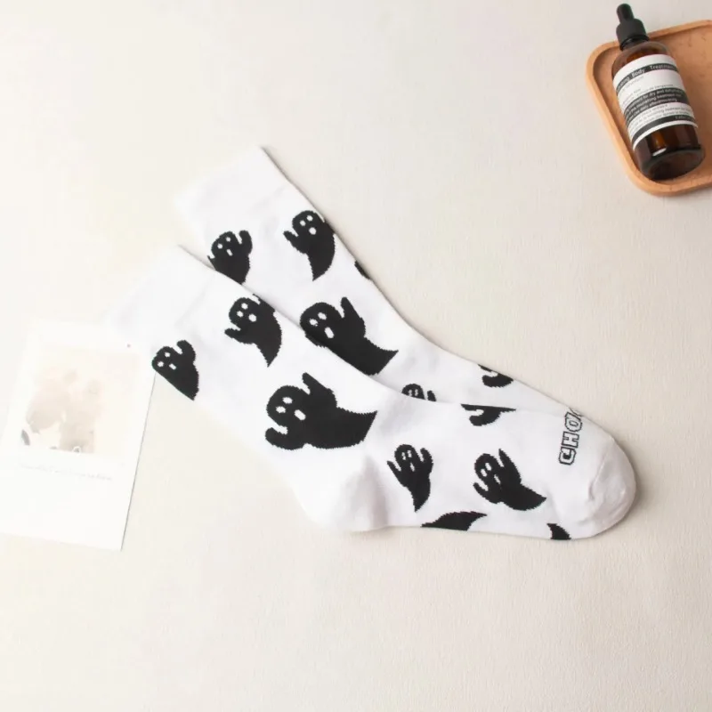 Halloween Harajuku Characteristic Couple Socks Funny Cosplay Outdoor trend Couple Sock Ghost Print Men/Women's Middle Tube Socks