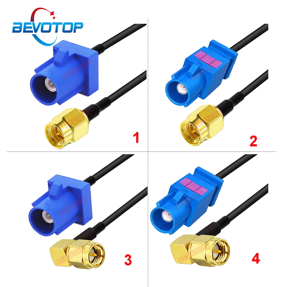 1PCS Fakra C Male to SMA Male Straight / Right Angle 90° Plug RG174 Pigtail GPS Antenna Extension Jumper BEVOTOP RF Coax Cable