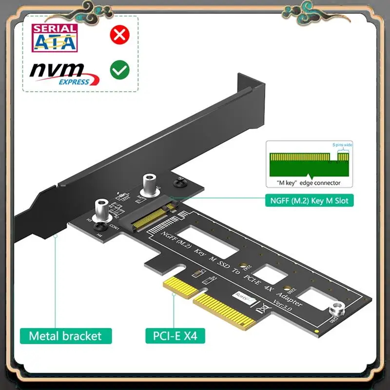 Reliable-M.2 NGFF Pcie SSD To PCI Express 3.0 X4 Host Adapter Card Support M.2 Pcie (Nvme Or AHCI) Type 2242 2260 280 Black