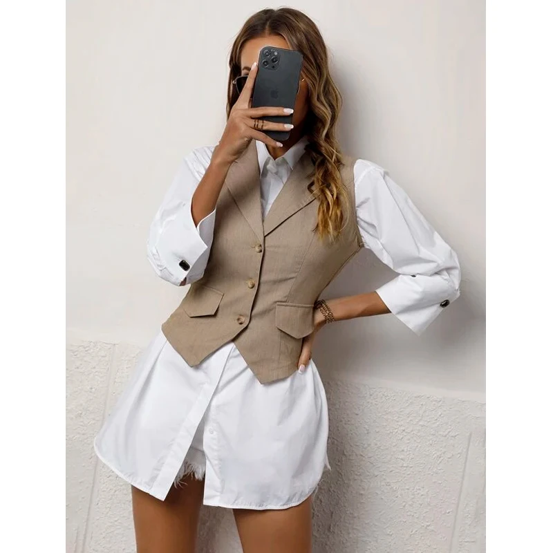 Women\'s Suit Vest Fashion Casual Sleeveless Jacket Summer Vest Lapel Formal Waistcoat for Female жилетка женская