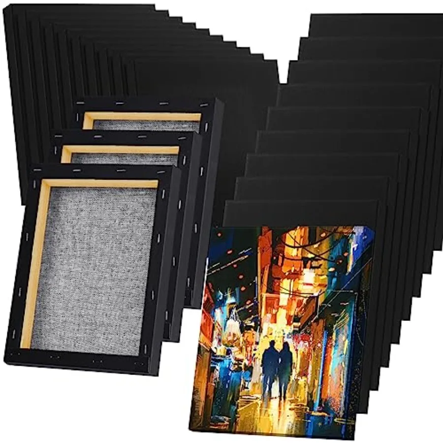 

20 Pcs Black Canvas, Stretched Canvases for Painting, Blank Black Art Painting Supplies, 8 oz Triple Primed 100% Cotton 8 x 10