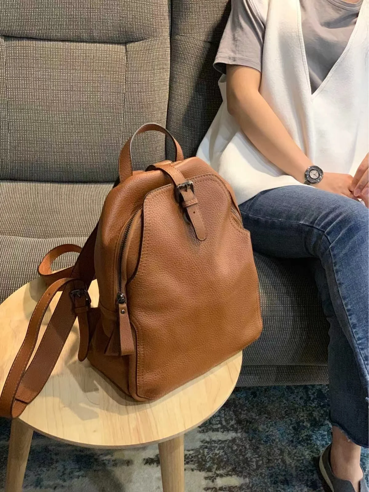 Leather Backpack Fashion Personality Women\'s Backpack New Trend First Layer Cowhide Korean Style Casual Soft Leather Backpack