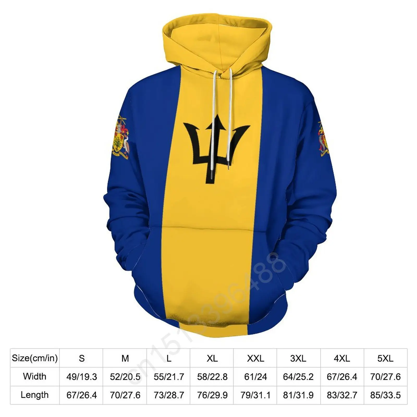 Barbados Country Flag 3D Hoodie Polyester Cool Men Women Harajuku Sweatshirt Unisex Casual Pullover Hoodies Custom Name