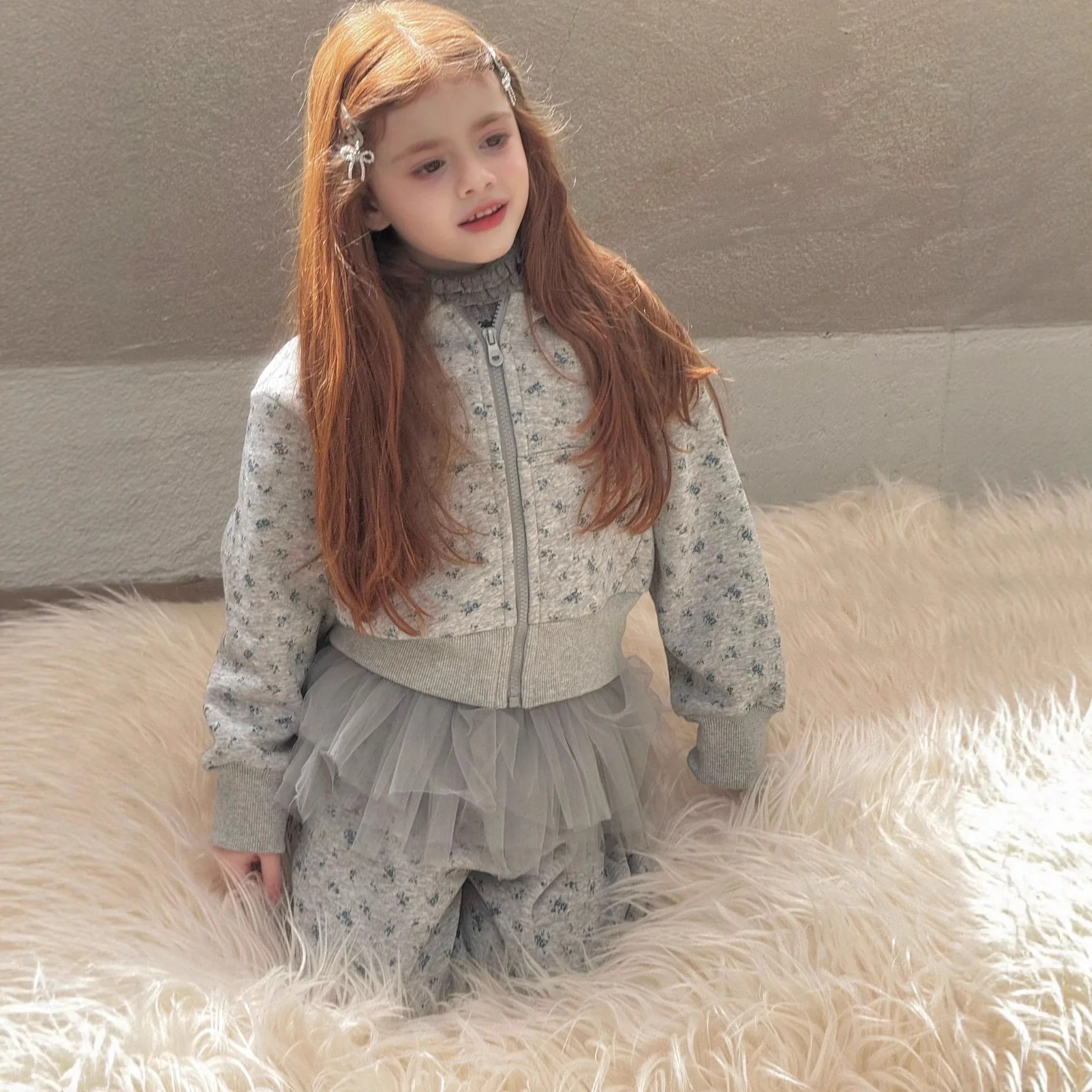 2025 شتاء جديد الكورية للأطفال الأزهار زائد المخملية سميكة 3 قطع مجموعة للفتيات أرنب مشعر الترفيه مجموعة #4