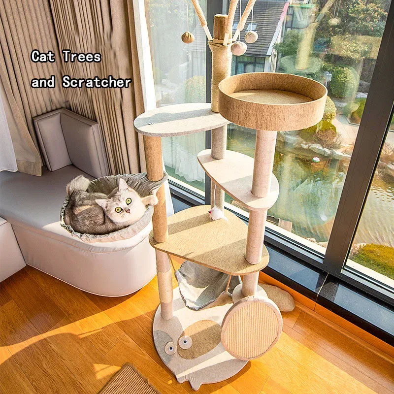 High Quality Large Luxury Cat Tree Multi-Level Solid Wood Cat Condo Floor to Ceiling Design Sustainable Feature