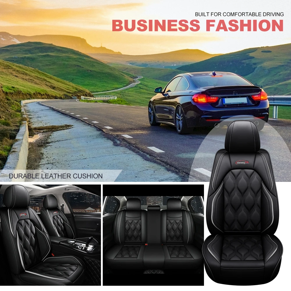 Car Seat Covers Five Seats Full Set PU Leather High Back Front And Rear Split Bench Car Seat Cover Waterproof  Grey