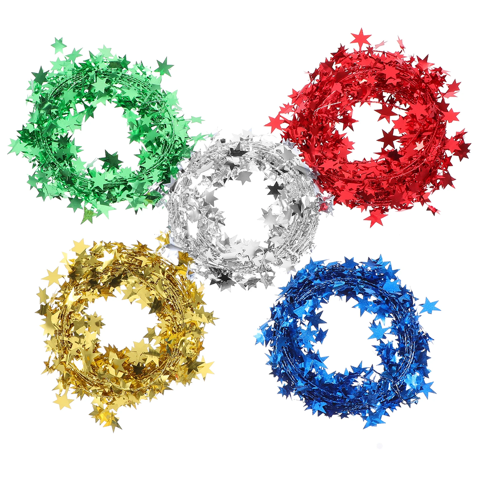 

5pcs Sparkly Star Tinsel Garlands Christmas Decoration Garland With Wire For Tree Wedding Birthday Party 7.5M Durable Pvc Easy