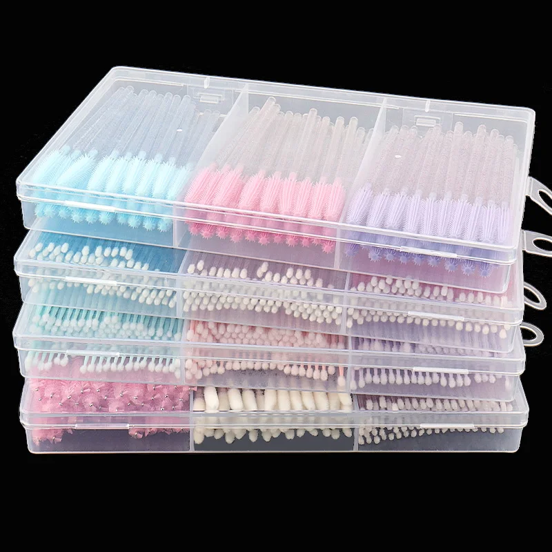 90/200/300 Stuks Cosmetische Wattenstaafje Boxed Opslag Mascara Borstel Kristal Macaron Lip Borstels Siliconen Lash Brow borstel Makeup Tools