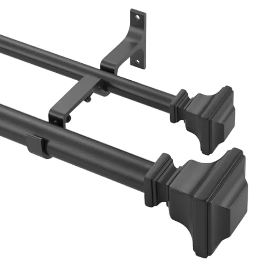 

Двойной карниз для штор 1 дюйм, регулируемый, усиленный, для окон 72-144 дюймов (6-12 футов), с винтажными квадратными наконечниками