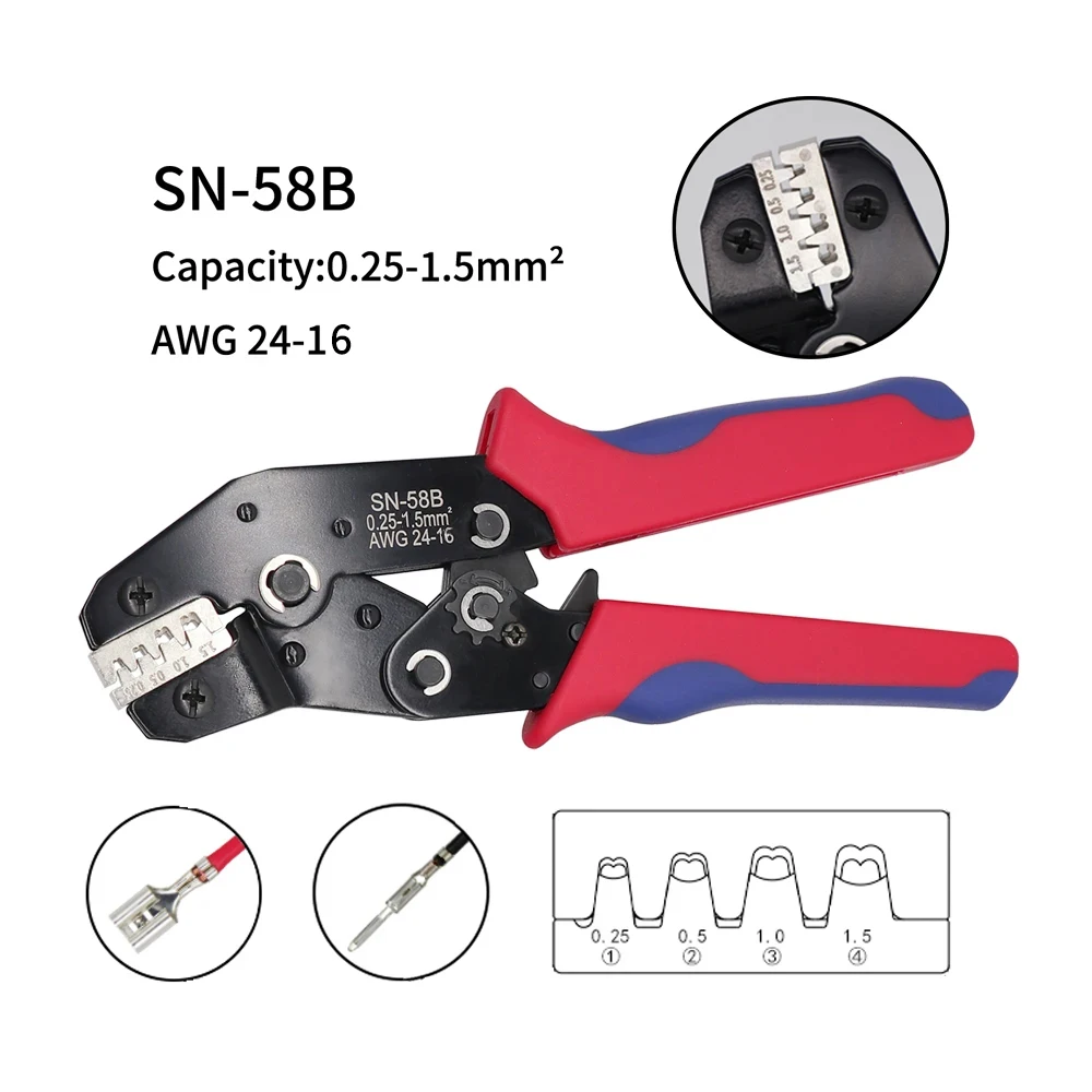 Imagem -02 - Ratchet Crimping Plier Ferramenta Crimper 0.251.5 mm ² Awg24-16for Duponttejstmolex Terminal Fio Alicate Elétrico Sn58b