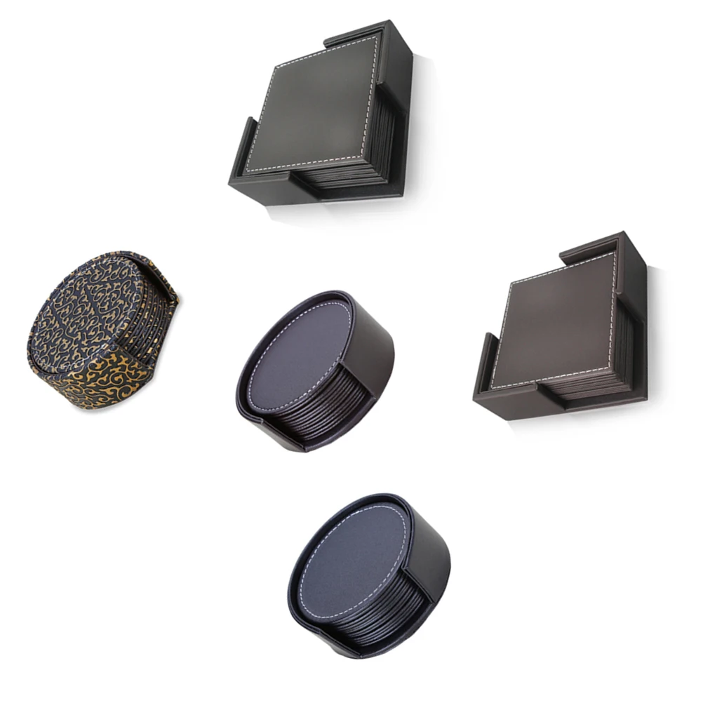 

Round Pu Coasters Heat Insulating Waterproof Table Mat Scratch Resistant Decorative Placemat For Home Gift Black Simple