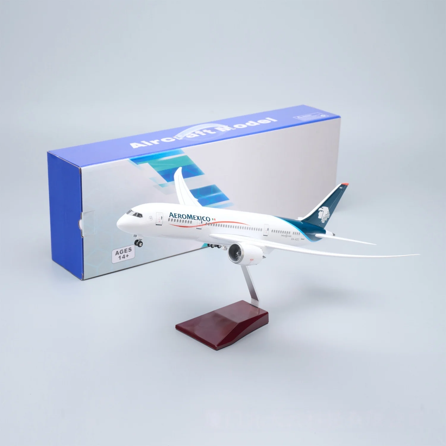 43cm Plastic Model Mexico Airways B787-8 Diecast Airplane Model 1/130 Scale Aircraft With Wooden Base For Adults Static Souvenir
