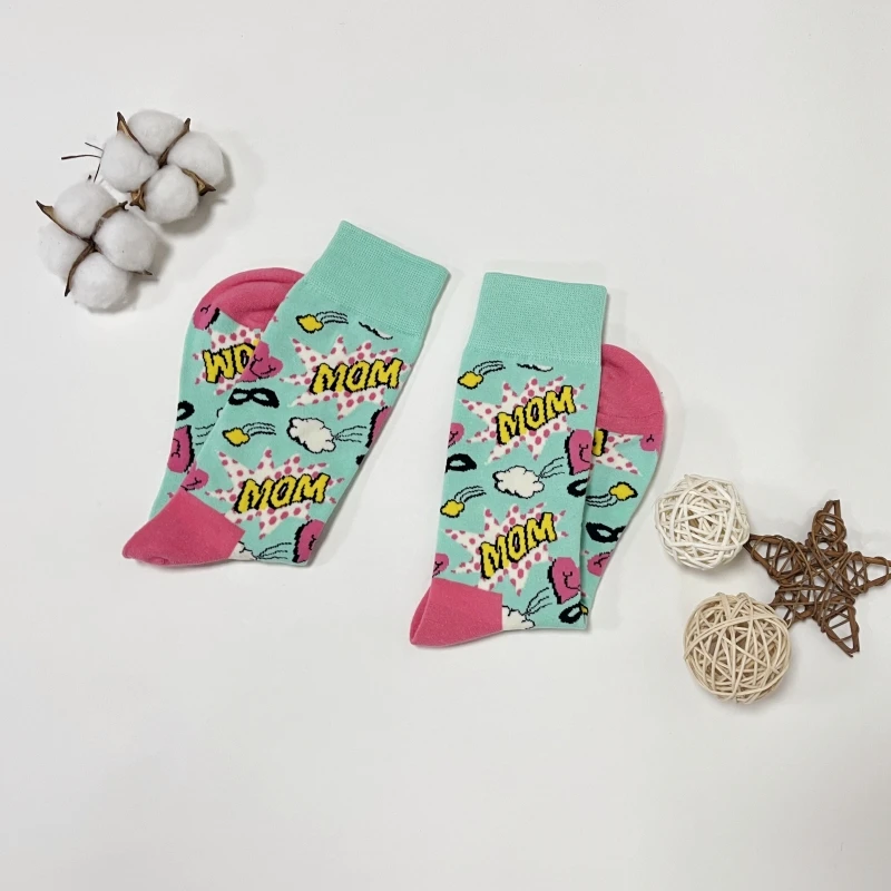 1 Pair Pop Art MOM Letters Print Socks, Y2K Street Style Mid Tube Socks Suit In All Seasons