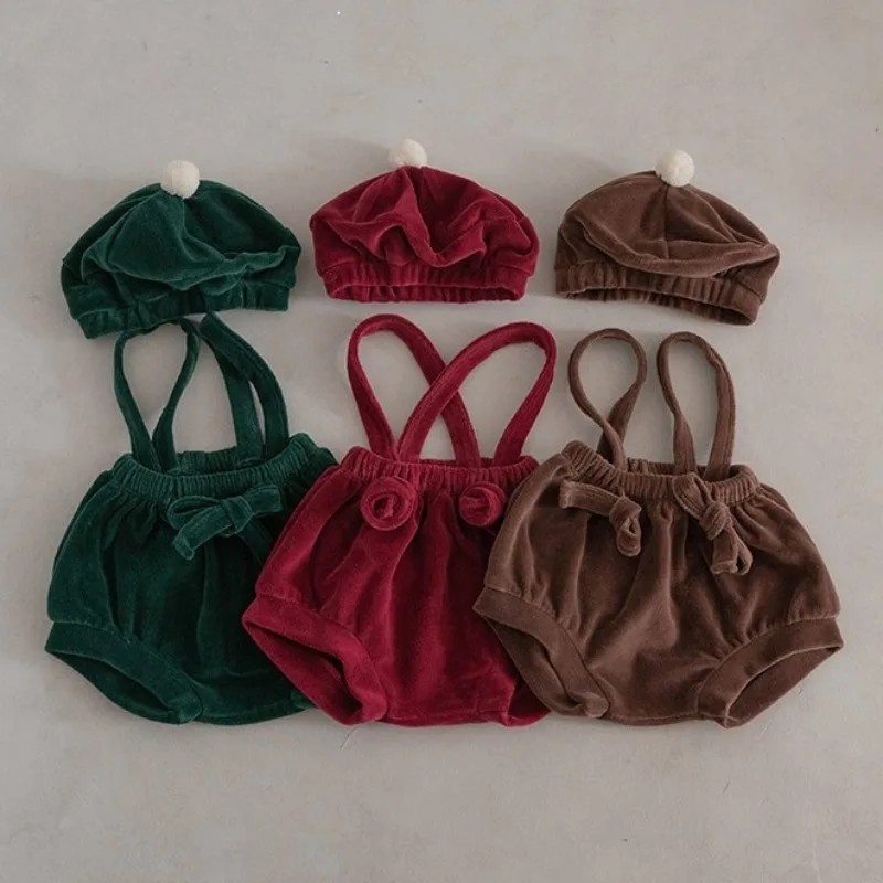 

Новые рождественские корейские детские брюки на бретелях, красные тематические детские штаны, детский комбинезон, новогодний комплект