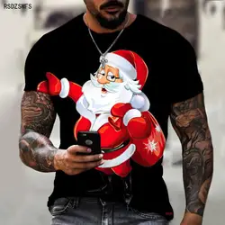 New Men's T-shirt Brand Design Christmas Santa Claus Christmas Tree Snowman Western Holiday 3D Printing Oversize 5XL