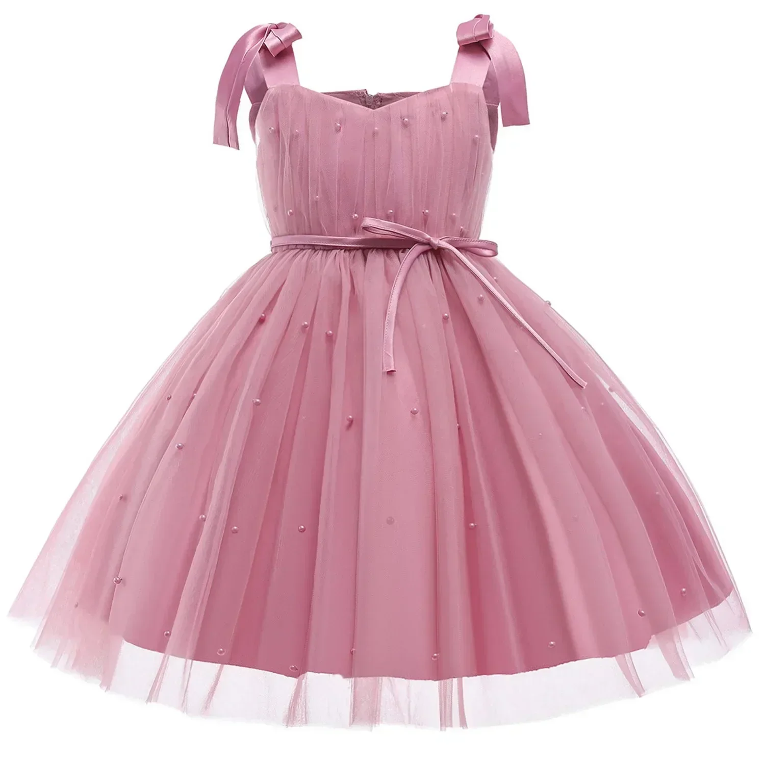 Baby Girls Party Dress Princess Pearls Tutu Fluffy Dress Birthday Wedding Bridesmaid Evening Dress 1-5Y Toddler Formal Gala Gown