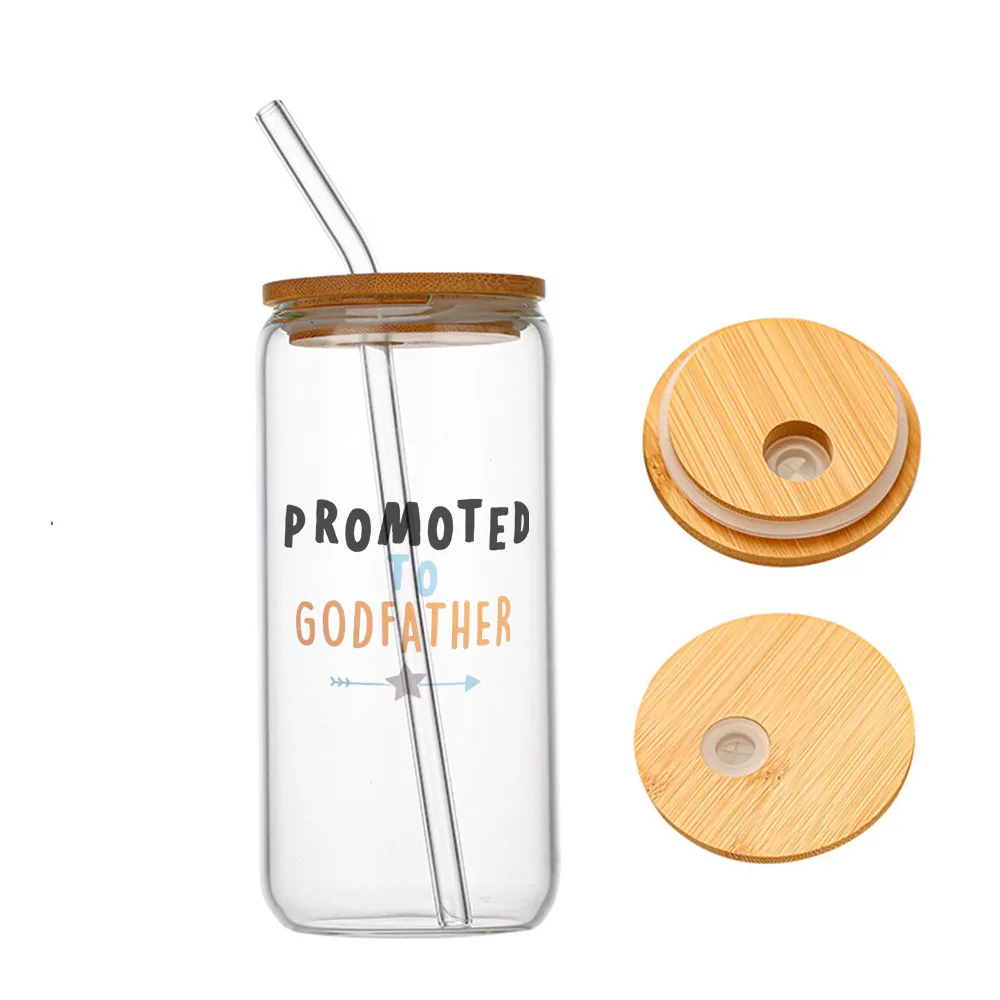 

Promoted to Godfather Glass For Heat Resistant High Drinking Cup With Straws Lids 16 oz