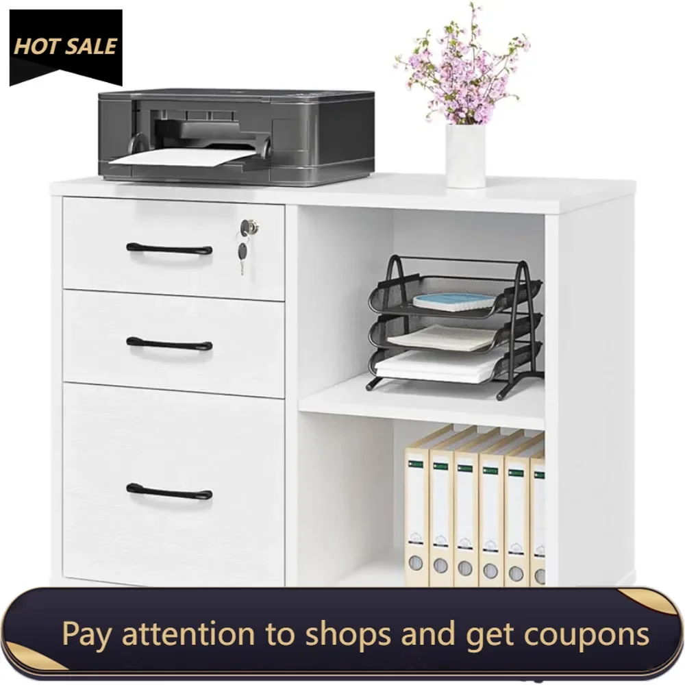 

3 Drawer File Cabinets Metal Chest of Drawers for Things Mobile Lateral Printer Stand With Open Shelf Wood Cabinet Shelving