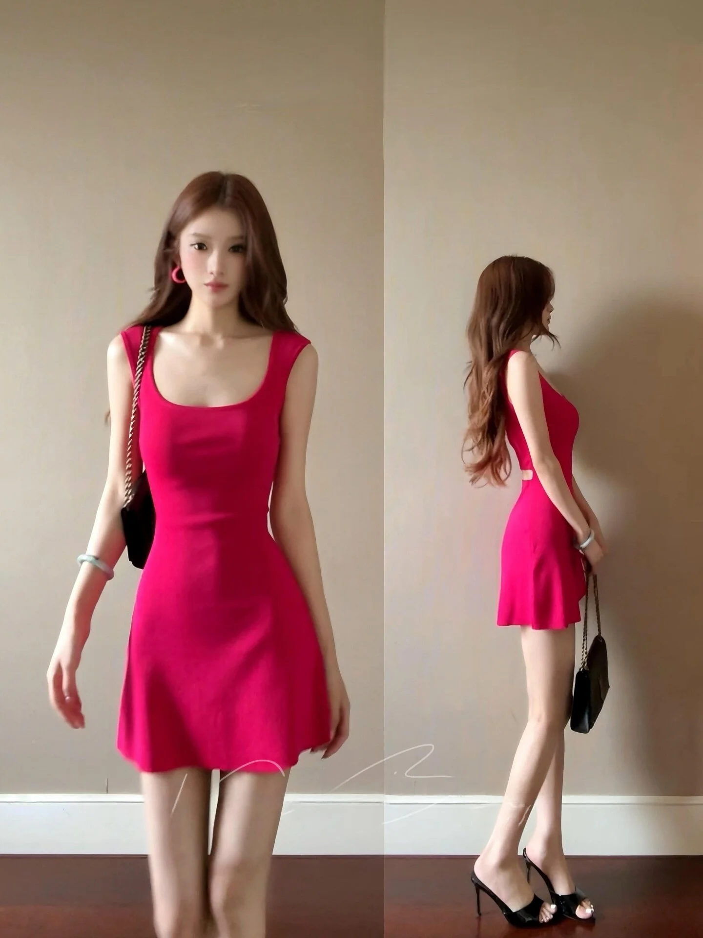 

Elastic Skin-Friendly Pure Desirable Sexy U-Neck Sleeveless Dress Summer Design Sensation Short Skirt Women French Style A-Li...