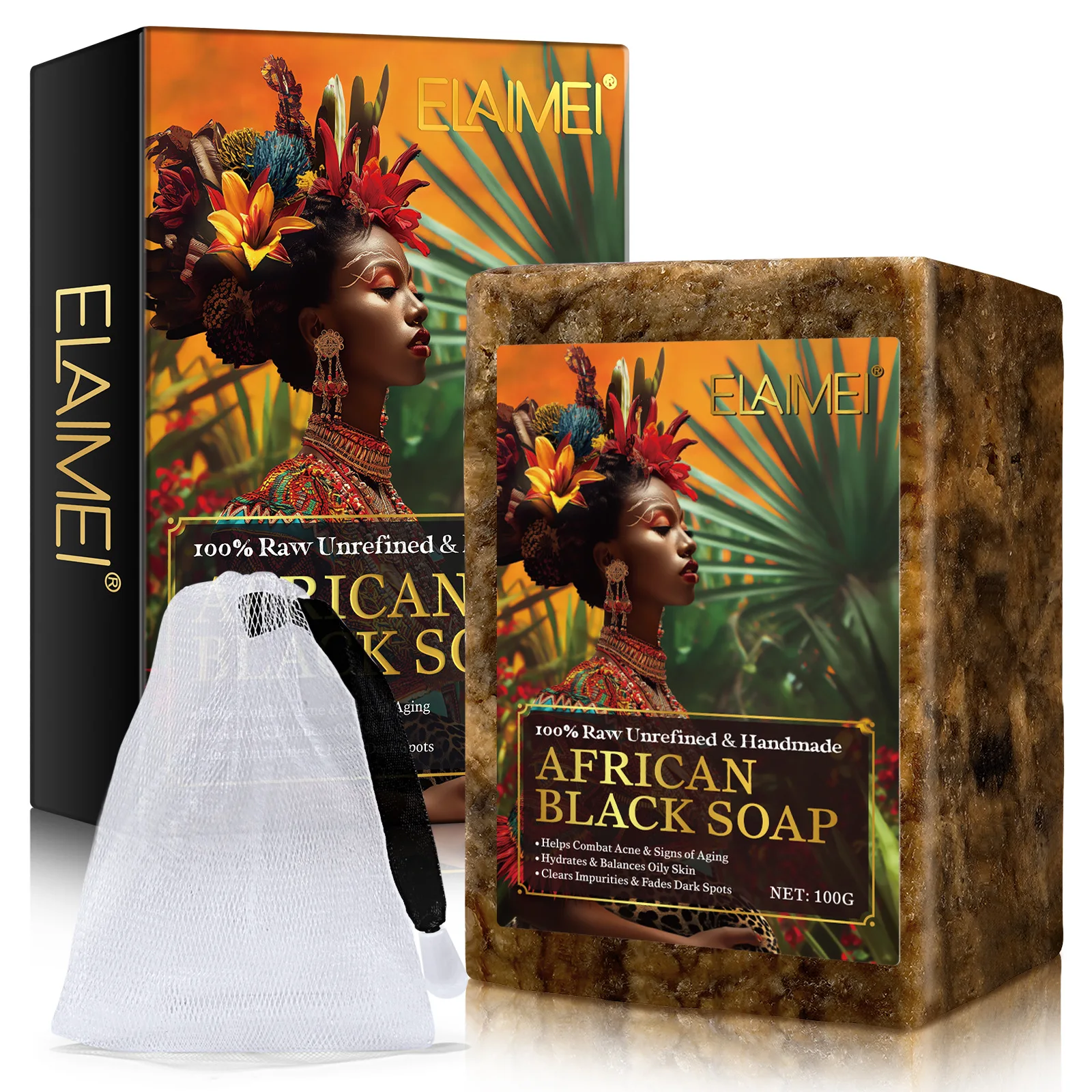 Raw African Black Soap for Oily Skin, Dark Spots  Pure & Natural Ingredients - Organic  Face and Body Wash Soap