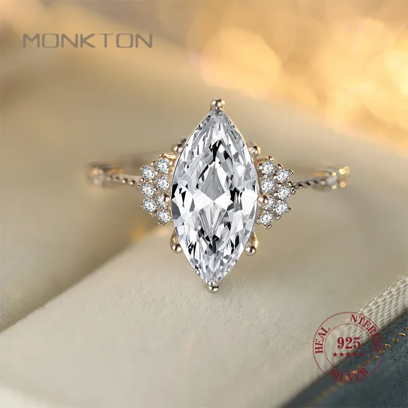 

Женское кольцо Monkton из стерлингового серебра 925 пробы с маркизой, кольцо для предложения руки и сердца для девушки, великолепное обручальное кольцо с высокоуглеродистым цирконием